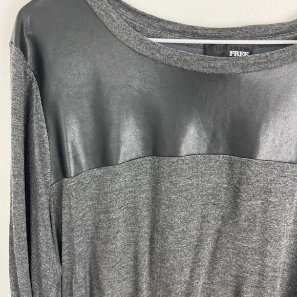 Aritzia Wilfred Free Simone Gray/Black Shirt w/ Faux Leather Embellishments - Picture 3 of 11